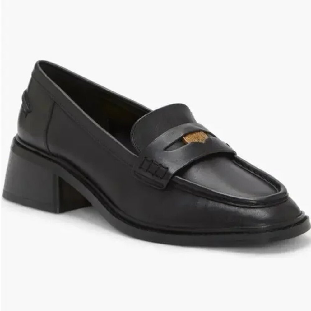 Vince Camuto Erinesa Black Leather Block Heel Loafers. Sz: 8